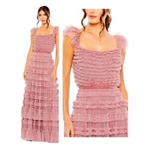 Mac Duggal Formal Pink Antique Rose Ruffle Tulle Evening Gown 8052 Maxi Dress 2